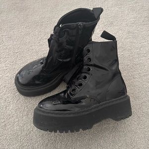 Black Platform Combat Boots High Shine